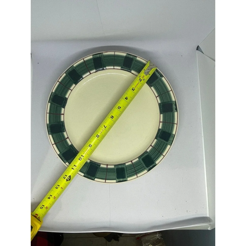 Hartstone USA Buffalo Check Dinner Plate Green Cream Plaid Stoneware 10.25in